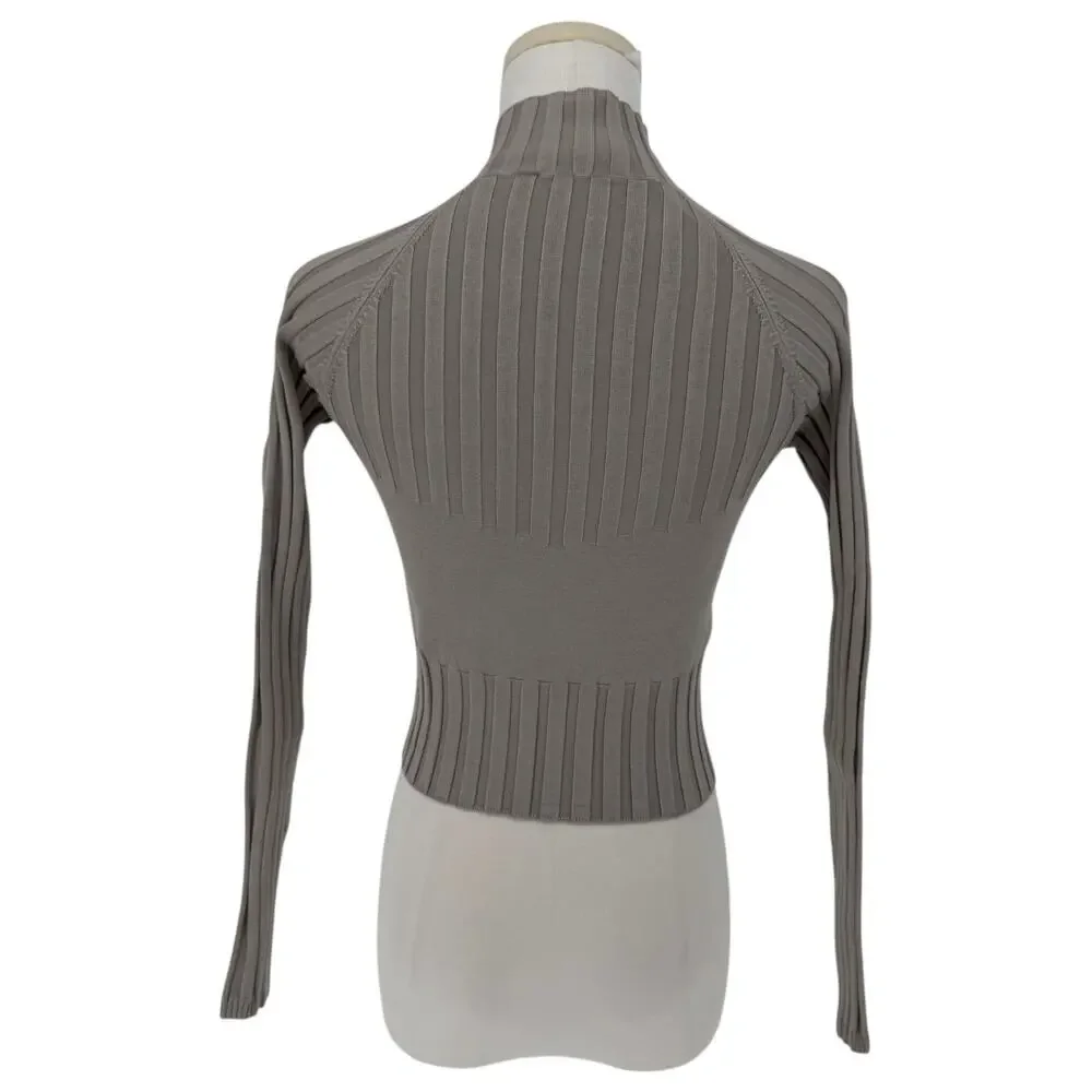 Y2K Vintage Grey Silk Blend Crop Top Long Sleeve Turtleneck Sweater L Casual